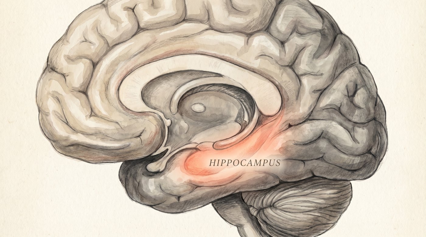 Medical illustration of the human brain highlighting the hippocampus
